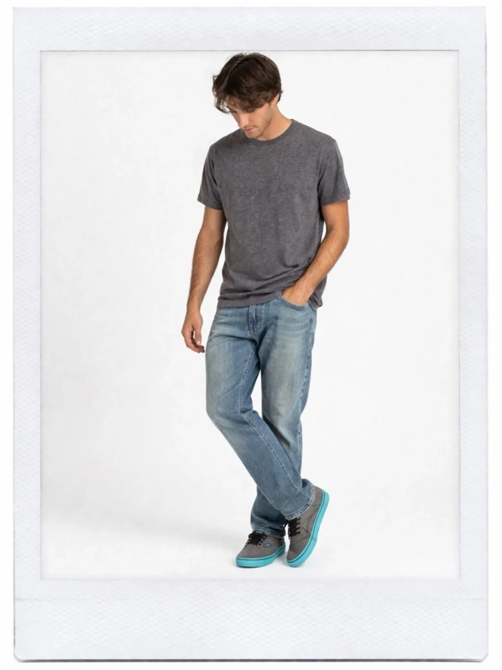 Vans Gray Canvas Sneakers Men’s 9 Teal Sole Lace Up Casual Skate Shoes